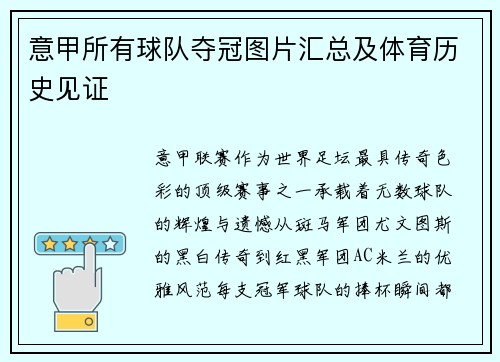 意甲所有球队夺冠图片汇总及体育历史见证